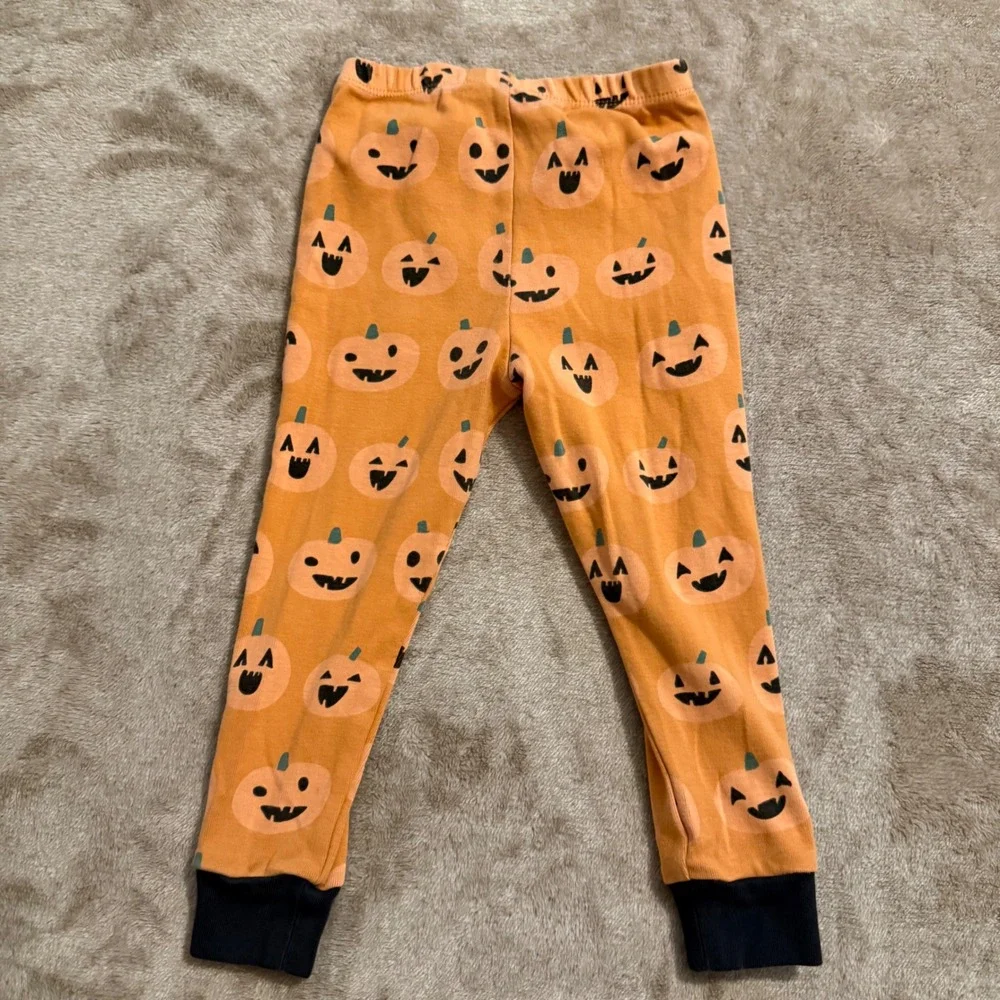 Pottery Barn Kids Pumpkin Organic Cotton Pajama Set Orange Black Toddler 2T